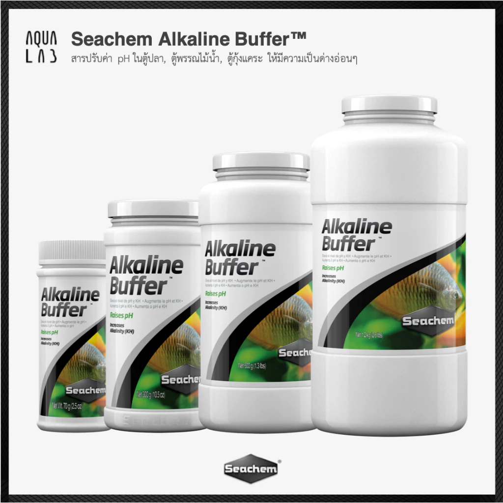 Seachem Alkaline Buffer™ สารปรับค่า pH ให้มีความเป็นด่างอ่อนๆ ในช่วง 7.2-8.5 สำหรับแก้ปัญหาน้ำเป็นกรด